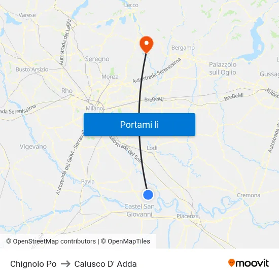 Chignolo Po to Calusco D' Adda map