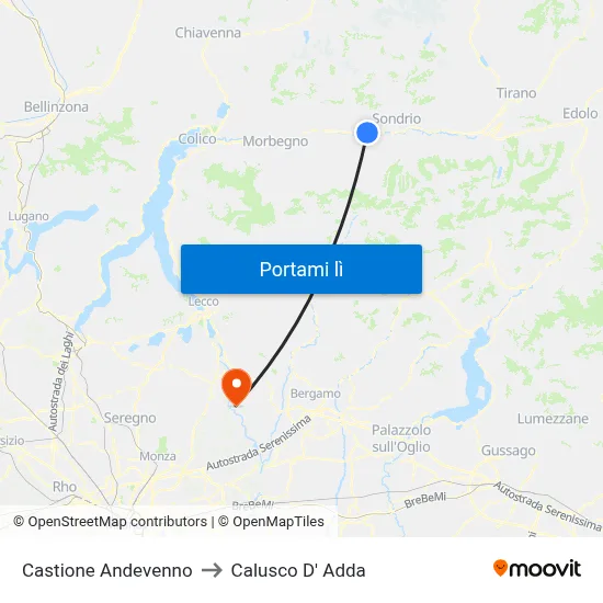 Castione Andevenno to Calusco D' Adda map