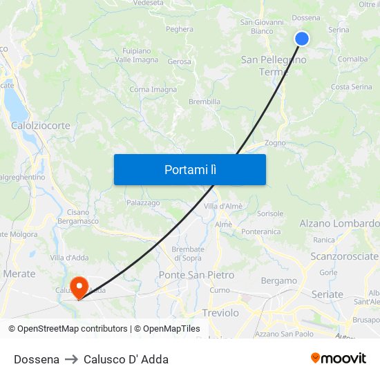 Dossena to Calusco D' Adda map