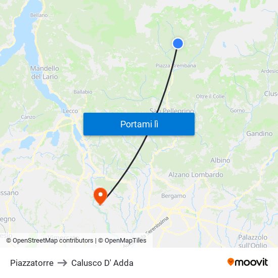 Piazzatorre to Calusco D' Adda map