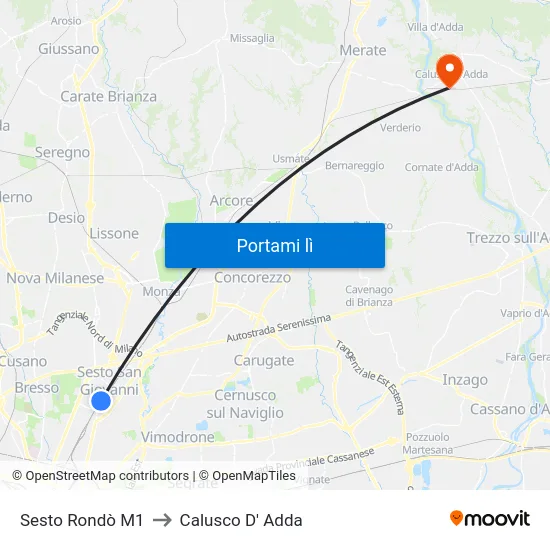 Sesto Rondò M1 to Calusco D' Adda map