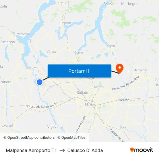 Malpensa Aeroporto T1 to Calusco D' Adda map