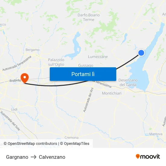 Gargnano to Calvenzano map