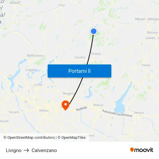 Livigno to Calvenzano map