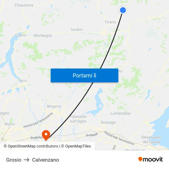 Grosio to Calvenzano map