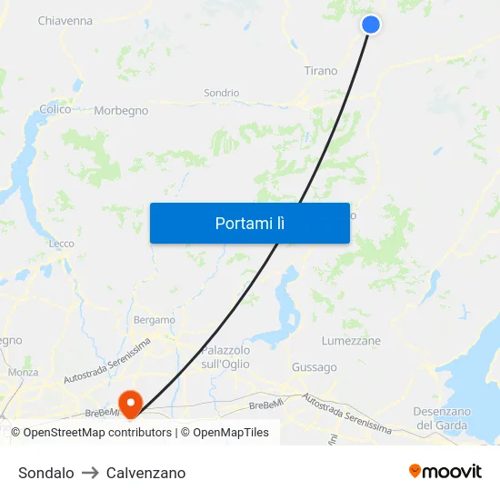 Sondalo to Calvenzano map