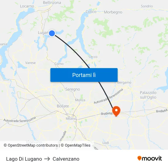 Lago Di Lugano to Calvenzano map
