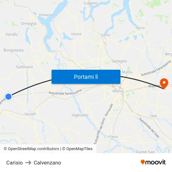 Carisio to Calvenzano map