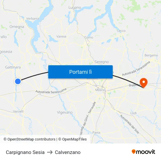 Carpignano Sesia to Calvenzano map
