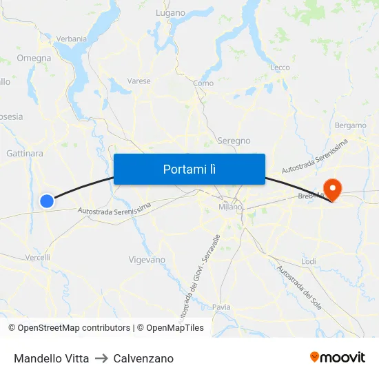 Mandello Vitta to Calvenzano map