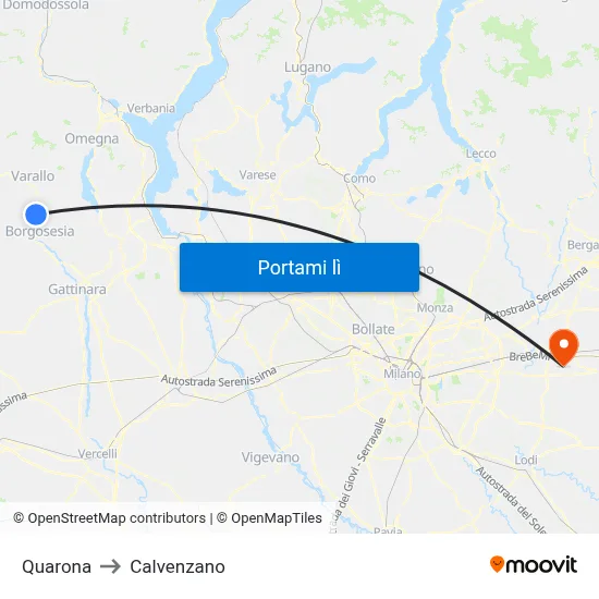 Quarona to Calvenzano map