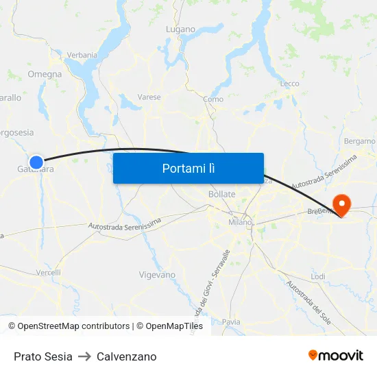 Prato Sesia to Calvenzano map
