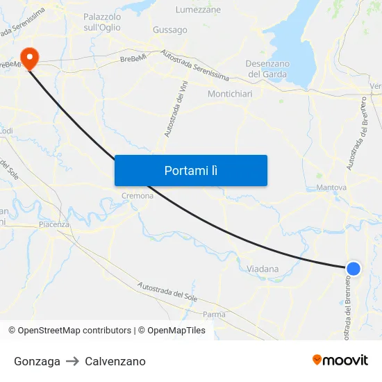 Gonzaga to Calvenzano map