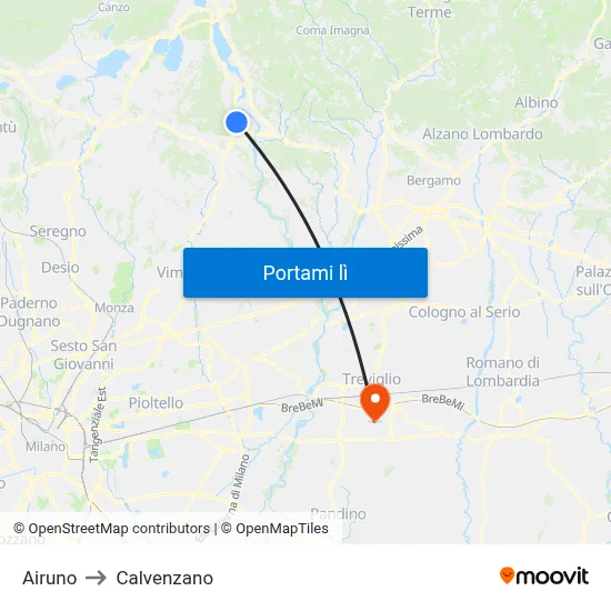 Airuno to Calvenzano map