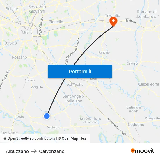 Albuzzano to Calvenzano map