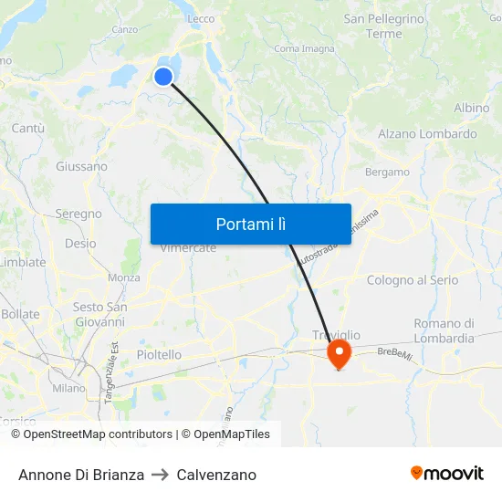 Annone Di Brianza to Calvenzano map