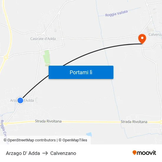 Arzago D' Adda to Calvenzano map