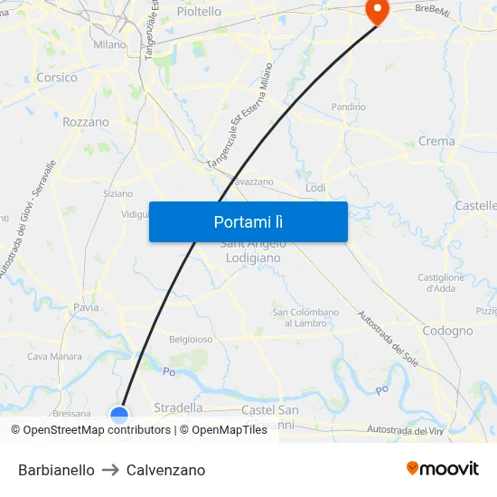Barbianello to Calvenzano map