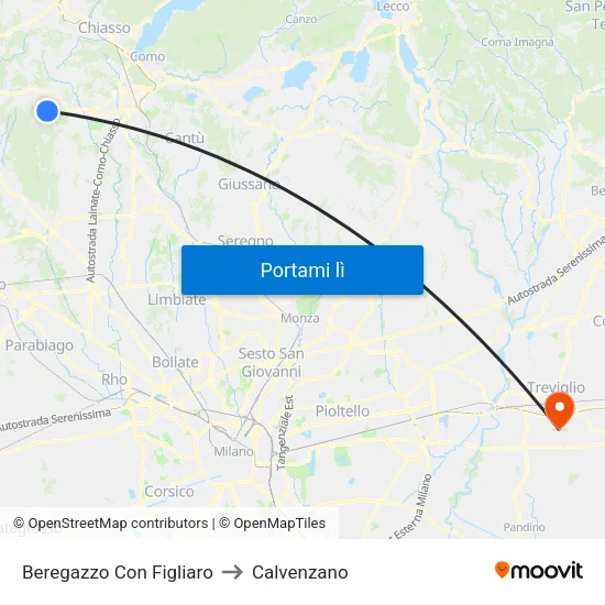 Beregazzo Con Figliaro to Calvenzano map