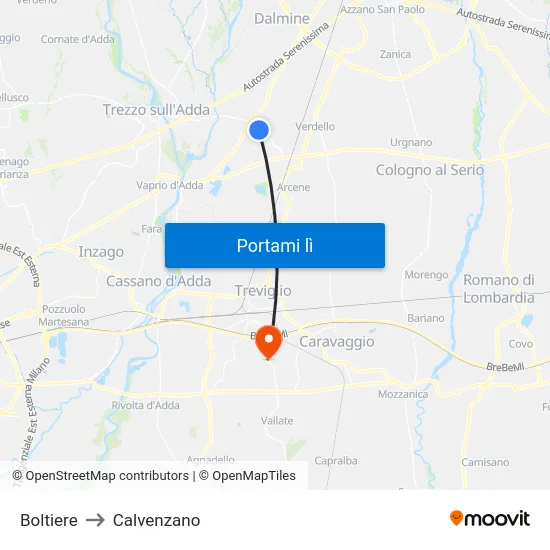 Boltiere to Calvenzano map