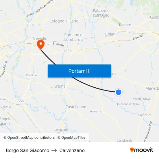 Borgo San Giacomo to Calvenzano map