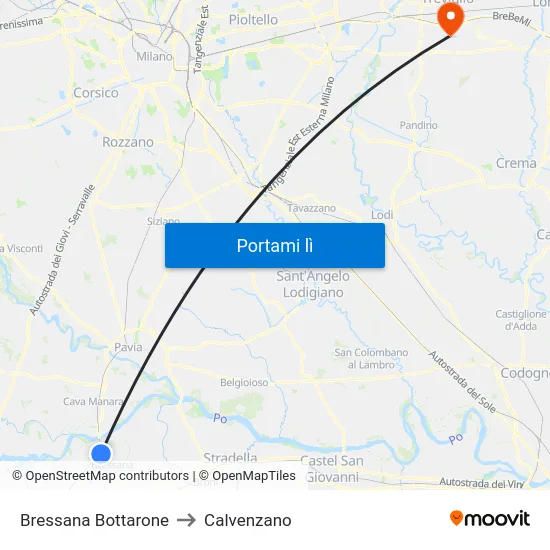 Bressana Bottarone to Calvenzano map
