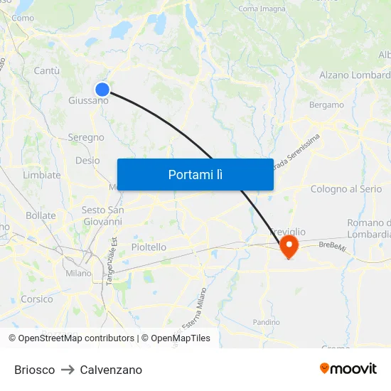 Briosco to Calvenzano map