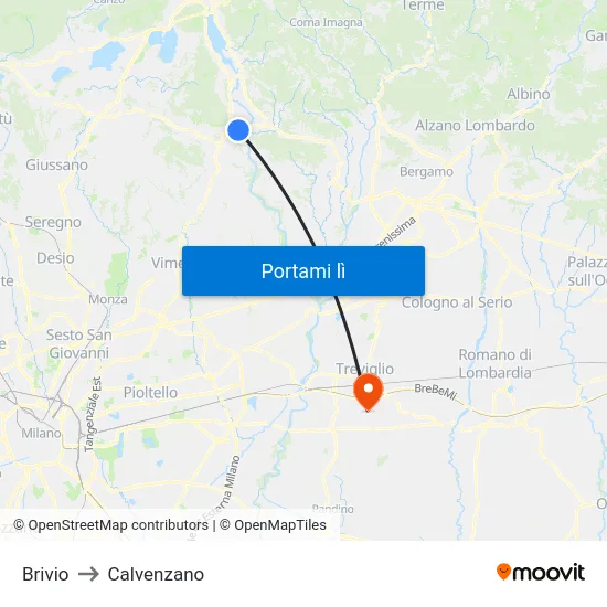 Brivio to Calvenzano map