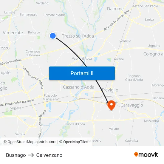 Busnago to Calvenzano map