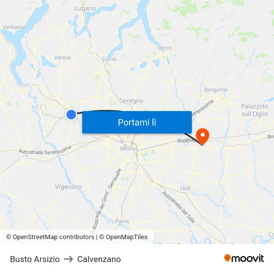 Busto Arsizio to Calvenzano map