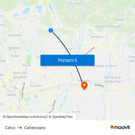 Calco to Calvenzano map