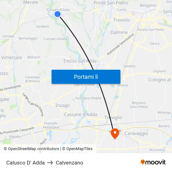 Calusco D' Adda to Calvenzano map