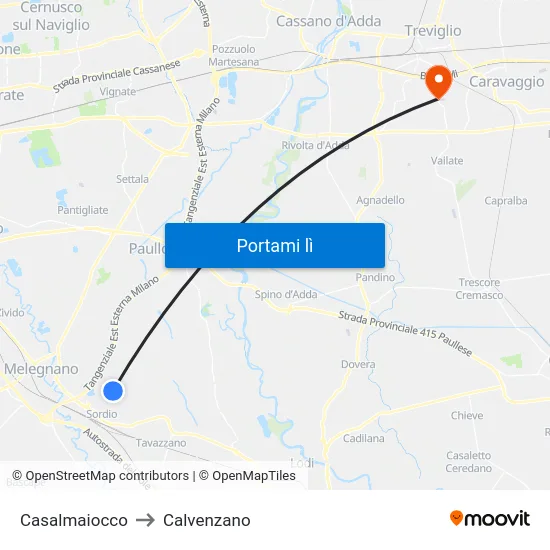 Casalmaiocco to Calvenzano map