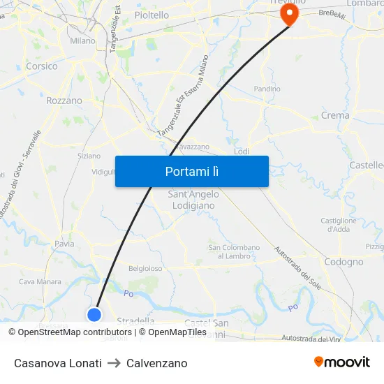 Casanova Lonati to Calvenzano map
