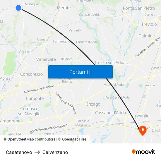 Casatenovo to Calvenzano map