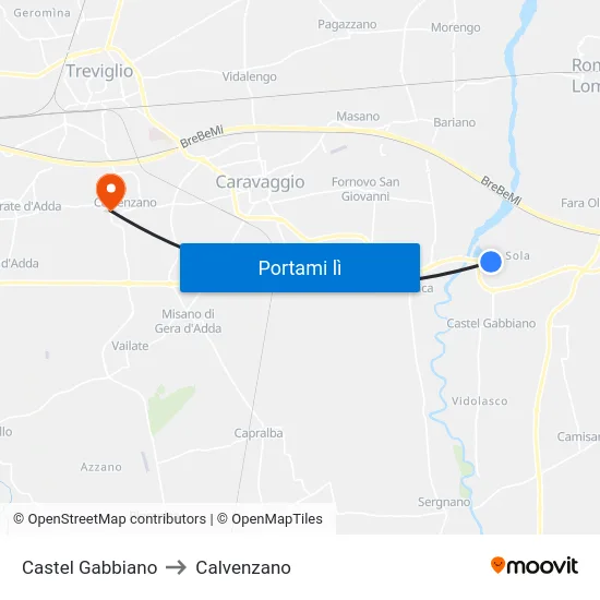 Castel Gabbiano to Calvenzano map