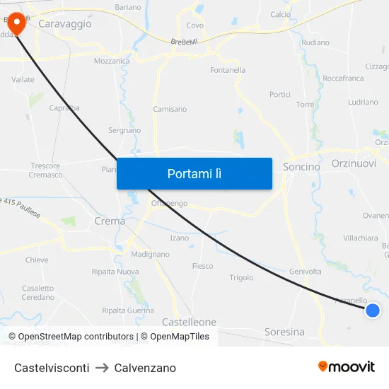 Castelvisconti to Calvenzano map