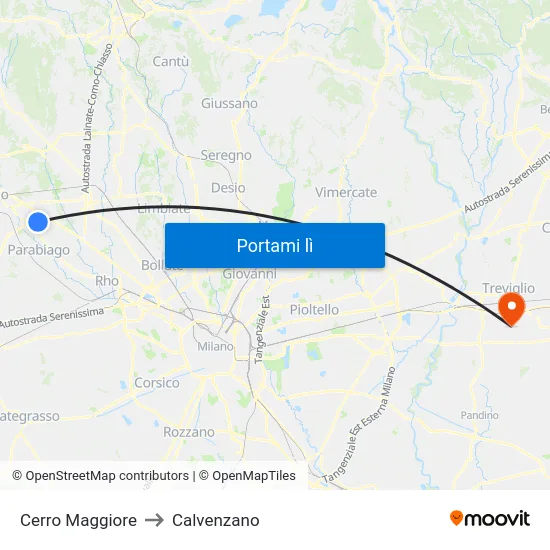 Cerro Maggiore to Calvenzano map