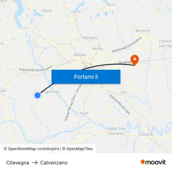 Cilavegna to Calvenzano map