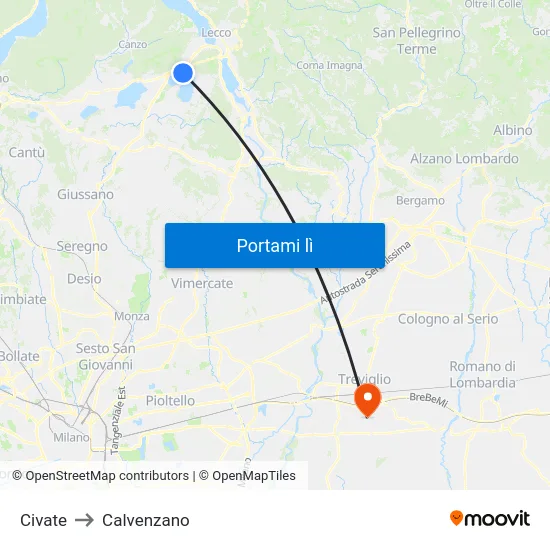 Civate to Calvenzano map