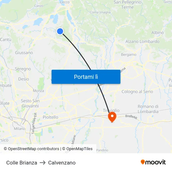 Colle Brianza to Calvenzano map