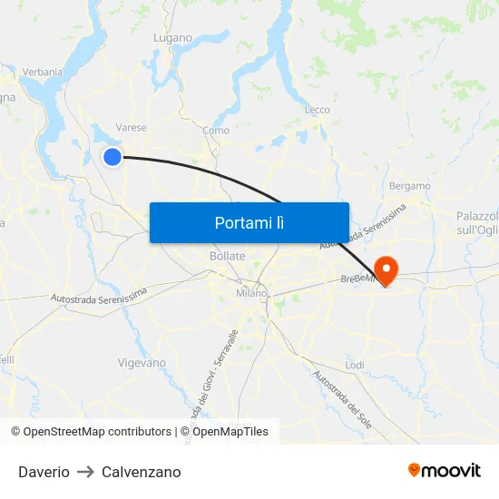 Daverio to Calvenzano map