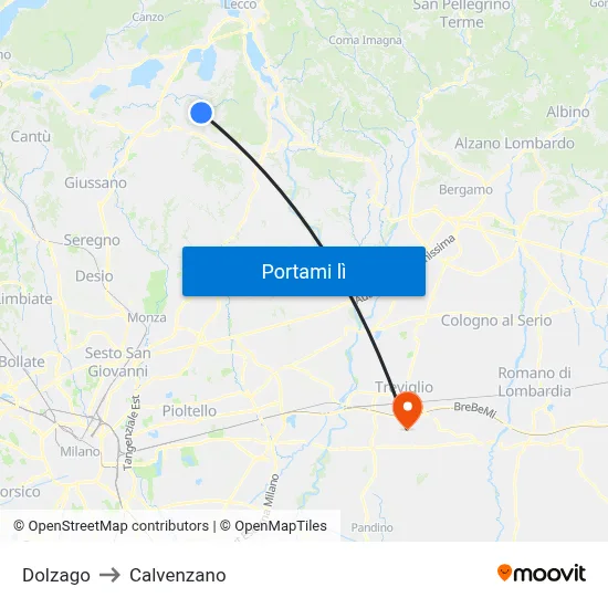 Dolzago to Calvenzano map