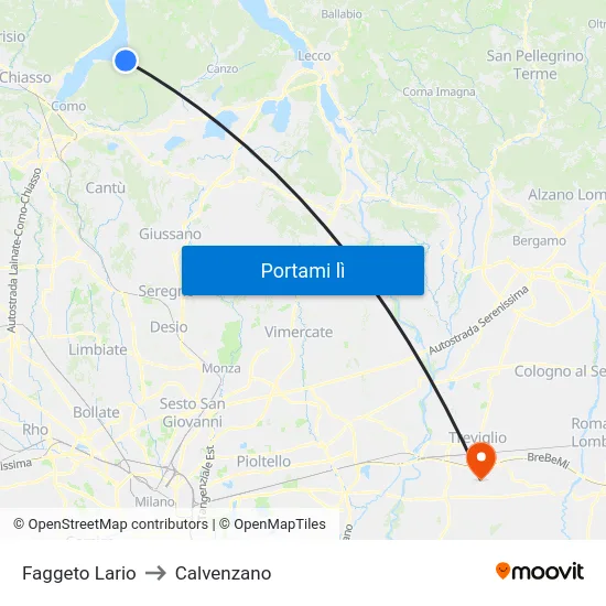 Faggeto Lario to Calvenzano map
