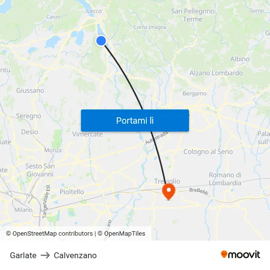Garlate to Calvenzano map