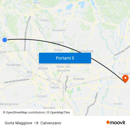 Gorla Maggiore to Calvenzano map
