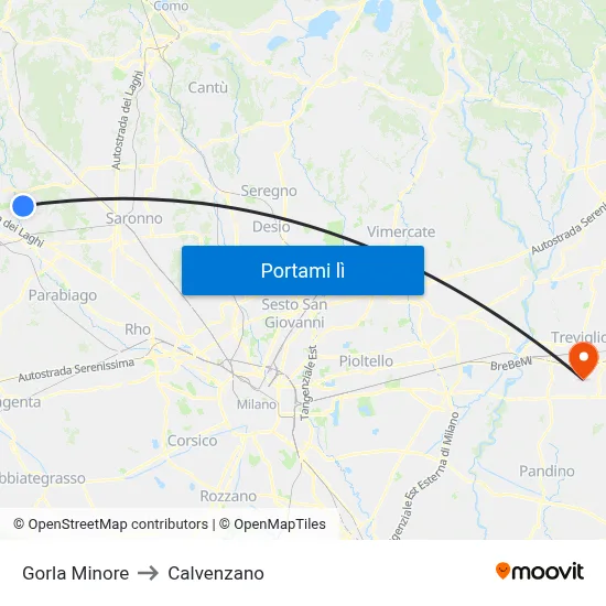 Gorla Minore to Calvenzano map