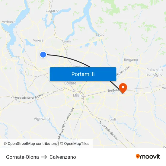 Gornate-Olona to Calvenzano map