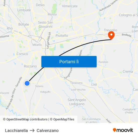 Lacchiarella to Calvenzano map