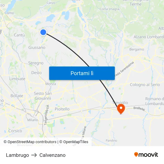 Lambrugo to Calvenzano map